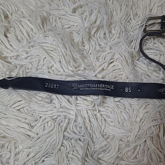 Amsterdam Heritage Black Leather Gold Metal Link Belt Women's Sz 85 Small - Picture 6 of 7